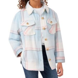 member's mark women's fleece shacket plaid  pink blue Sz M